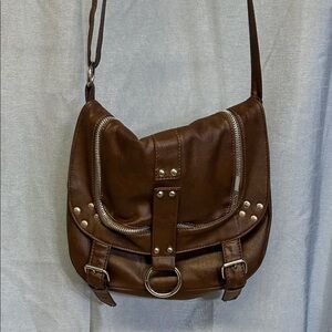 Brown faux Leather Shoulder Bag with ajustable strap